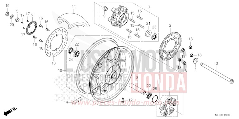 REAR WHEEL for CB1000F "Big One" MAT BALLISTIC BLACK METALLIC (NHA86) from 2025